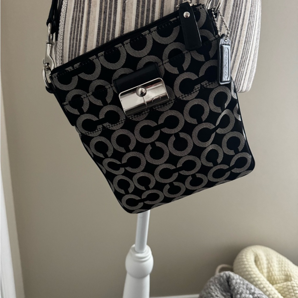 Coach Signature Black and Gray Crossbody Bag